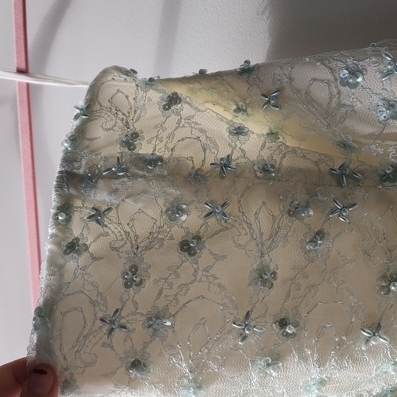 Handmade Beaded Lace Strapless Sequin Scalloped Hem Dress - Picture 4 of 8